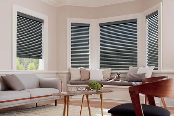 Dark gray wood blinds from Blinds By Design in Scottsdale AZ and Boerne TX