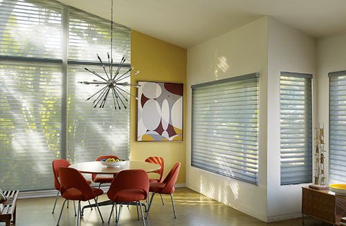 Custom shades highlight funky dining room in Scottsdale AZ and Boerne TX